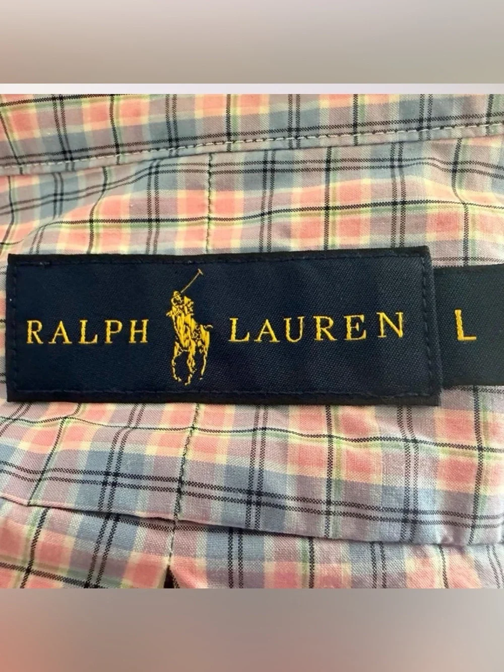 Ralph Lauren Men’s Pink & Blue Plaid Button Down Shirt Size Large Polo Preppy